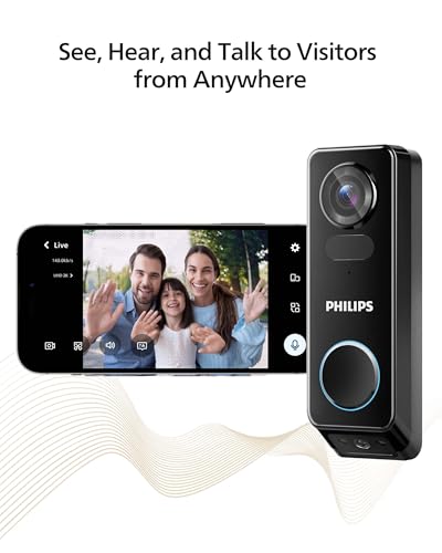 Cámara de timbre de video de seguridad Philips (timbre incluido), sin cuota mensual, cámaras duales 2K FHD con detección de movimiento, audio de 2 vías, compatible con Alexa y Google Assistant # DDA270X-2TXS