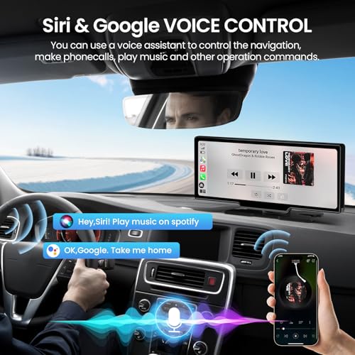 Pantalla Carplay inalámbrica de 10.26 pulgadas para automóvil, estéreo portátil para automóvil con Carplay y Android Auto, receptores de audio para automóvil con navegación GPS TECXERLLON