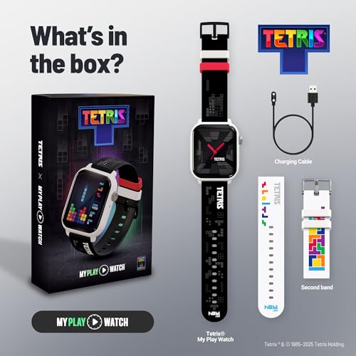 Tetris: My Play Watch - Reloj inteligente retro para juegos, sin WiFi o BT, Tetris integrado, caras de reloj personalizadas, sonido arcade clásico, monitor de frecuencia cardíaca, resistente al agua 0860013393441