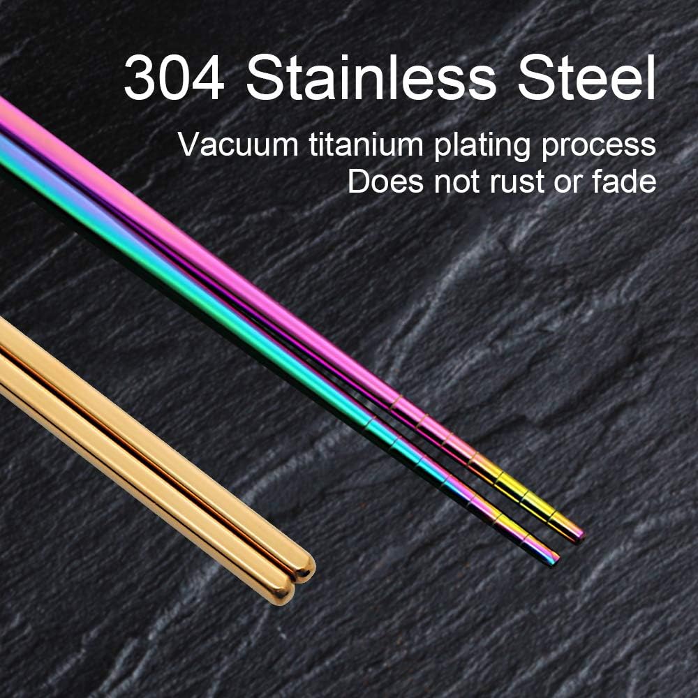 Palillos de acero inoxidable 304 reutilizables, de varios colores, ligeros, palillos de metal aptos para el lavavajillas – 5 pares - 033985217378