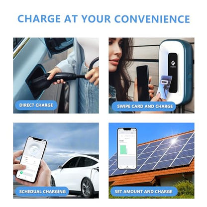 Cargador EV Nivel 2,50 Amp Estación de carga, 240 V, EVSE interior/exterior, cable de 25 pies nivel 2 ev cargador, 2.4 GWiFi/APP/RFID tarjeta (enchufe NEMA14-50 o cableado)