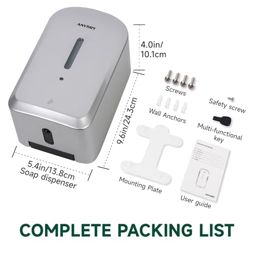 anydry Dispensador de jabón automático comercial de 34 onzas, gran capacidad, montado en la pared | Touchless Liquid Dispenser, Five-Level Adjustment, Ideal for High-Traffic Bathroom, Restroom, Durable Wall-Mount Installation