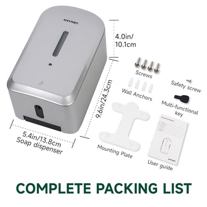 anydry Dispensador de jabón automático comercial de 34 onzas, gran capacidad, montado en la pared | Touchless Liquid Dispenser, Five-Level Adjustment, Ideal for High-Traffic Bathroom, Restroom, Durable Wall-Mount Installation