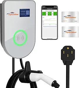 TopAutoGear Estación de carga EV de nivel 2 con aplicación de monitoreo inalámbrico 48A cable de 25 pies, enchufe NEMA14-50 para el hogar y Roadtrip Cargador de coche eléctrico rápido universal con 2
