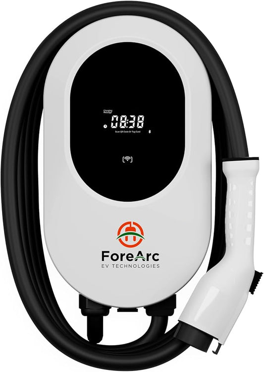 ForeArc Exodus Smart Level 2 Cargador EV, 32A/40A/48A, 240V, WiFi, RFID, OCPP 1.6J, SAE J1772, cable de 18 pies, pantalla LED, certificado ETL, estación de carga para vehículos eléctricos domésticos