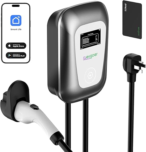 Cargador de nivel 2 con J1772, 40 amperios, 240 V, enchufe NEMA 14-50, cargadores EV certificados ETL/FCC/CE para el hogar nivel 2, 8-40 amperios de corriente ajustable, temporizador de programación EG-JH4015-01-US