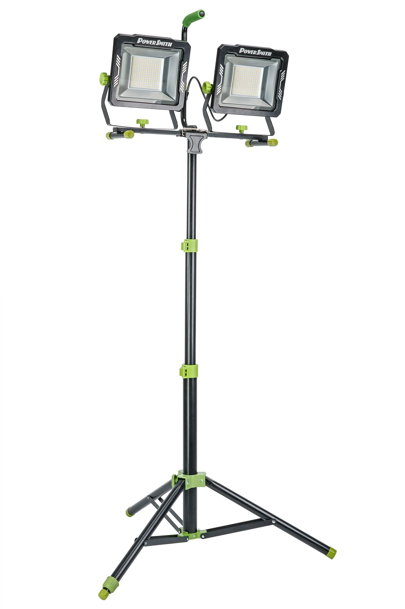 PowerSmith - Luz de trabajo LED de doble cabeza de 30.000 lúmenes con 80 pulgadas Soporte de trípode ajustable de metal y cable de alimentación con conexión a tierra de 10 pies  PWLD300T