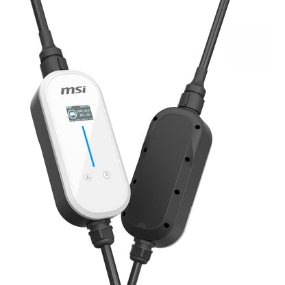 MSI EZgo NACS, 40A/9.6Kw, cargador portátil de nivel 1/2 con enchufe NEMA 5-15 y NEMA 14-50, color blanco
