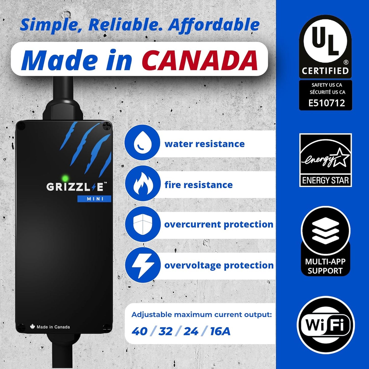 Grizzl-E Mini Connect - Cargador portátil para vehículos eléctricos (EV) de nivel 1-2 de hasta 40 amperios, certificado UL, estación de carga rápida para automóvil eléctrico para interiores y