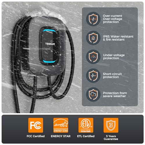Cargador EV Nivel 2, Estación de carga rápida para vehículo eléctrico TESSAN 40A/240V para el hogar, equipo de carga de coche eléctrico con cable de 25 pies/7.62 m #CH-EV101M