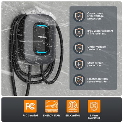 Cargador EV Nivel 2, Estación de carga rápida para vehículo eléctrico TESSAN 40A/240V para el hogar, equipo de carga de coche eléctrico con cable de 25 pies/7.62 m #CH-EV101M