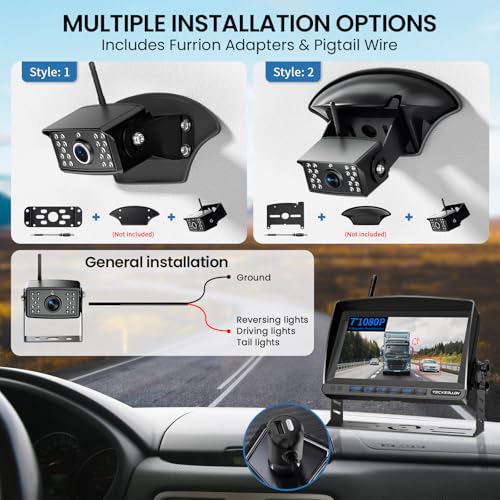 Cámara de respaldo para RV, 7 pulgadas, cámaras de respaldo de vehículo 1080P con detección de IA, cámara de respaldo inalámbrica impermeable con grabación DVR y visión nocturna para