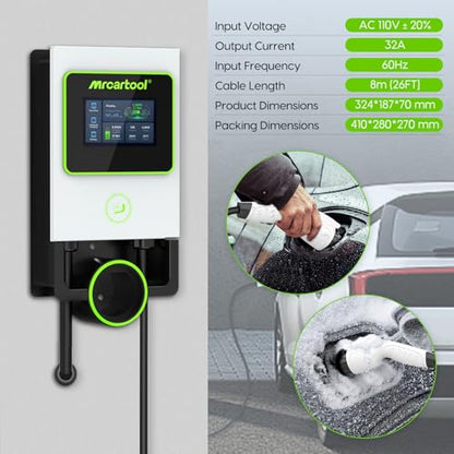 MR CARTOOL Estaciones de carga de vehículos eléctricos de nivel 2 S311, cargador EV con control de aplicación con cable de cargador de coche eléctrico de 26 pies, cargador inteligente EV de 32 A