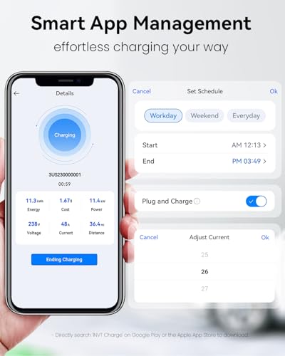 invt Cargador EV de nivel 2 – Cargador EV de 40 amperios nivel 2, cargador MENA 14-50 J1772, compatible con WiFi Ethernet, cargador de coche eléctrico para interiores y exteriores, nivel 2, estaciones