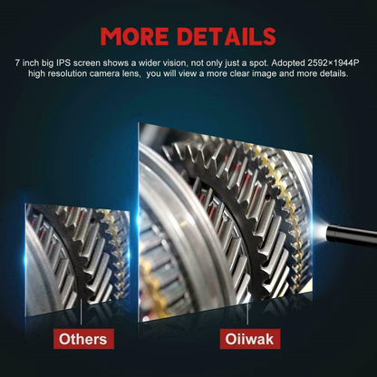 Oiiwak 7" HD 5.0MP Endoscope Camera 8.2mm 1080P Inspection Industrial Borescope 10m