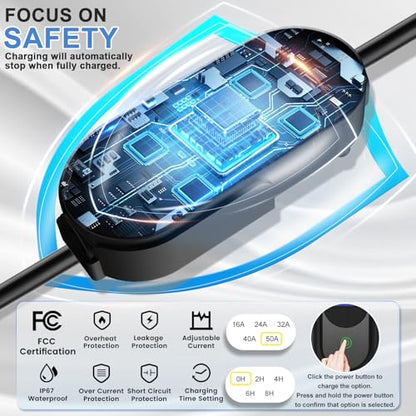 SubSun Cargador universal portátil de nivel 2 para vehículos eléctricos de 50 amperios, 240 V, para todos los vehículos eléctricos de América del Norte, incluye J1772 y Tesla, cable de carga EV de 25 BK50171T25F