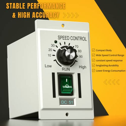 Controlador de velocidad del motor de CC Entrada de CA 110V DC 0-90V Perilla de salida Regulador de velocidad eléctrica de velocidad ajustable para motor de CC de imán permanente 400W DC-51