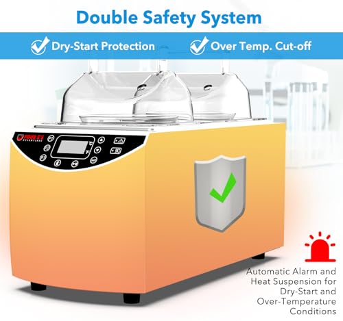 FOUR E'S SCIENTIFIC - Baño de agua de laboratorio 5L, termostático digital, RT+5 °C a 99 °C, control de temperatura preciso, 2 cámaras de acero inoxidable, visualización LED