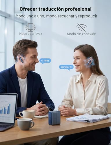 Timekettle Auriculares de traducción W4, sensor de huella de voz ósea para voz clara en ruido, corrección de traductor AI, privacidad protegida con GDPR, Bluetooth, aplicación iOS/Android para