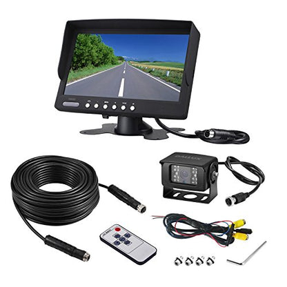 DALLUX Kit de cámara de respaldo para vehículo, cámara de visión trasera con monitor de 7 pulgadas + cable de cámara de 4 pines para autobús/camión/furgoneta/remolque/autocaravana/autocaravana/motor casa/camioneta/vehículo resistente (12V-24V)