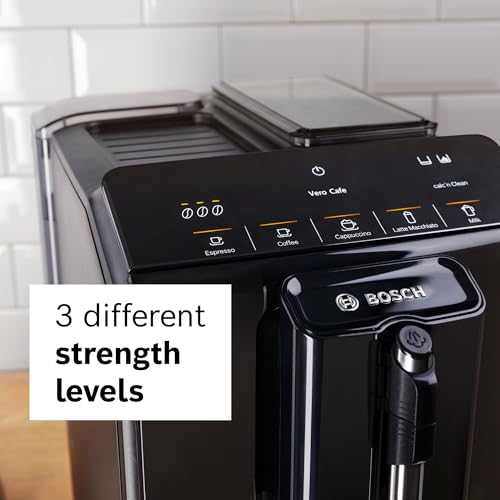Bosch TIU20109 Serie 300 Máquina espresso totalmente automática con Milk Express (espumador en taza), bebidas a base de leche OneTouch y 5 opciones de bebidas, negro