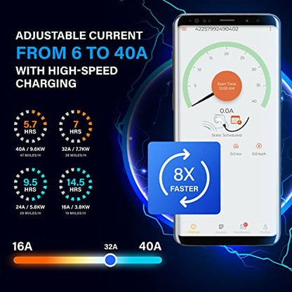 Cargador EV de nivel 2 – 10 KW, ajustable de 40 amperios, 240 V, enchufe NEMA 14-50, estación de carga de pared de coche eléctrico IP65 para interiores y exteriores, cargador EV certificado FCC nivel