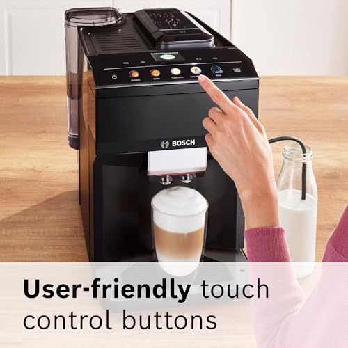 Bosch TPU40109 Serie 500 Máquina espresso totalmente automática con compartimento de grano entero y canal de café molido, pantalla TFT y panel de control táctil, sistema de leche externo y 9 opciones