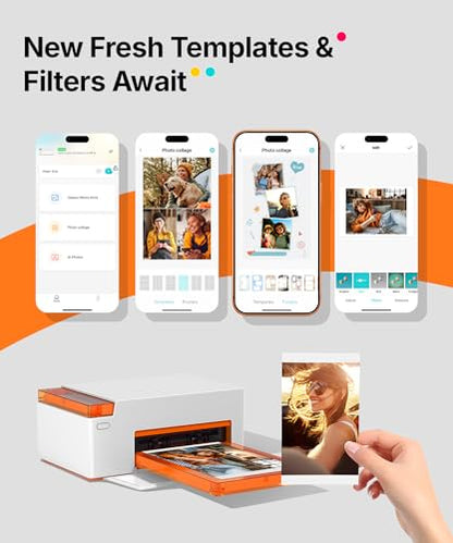 Liene Amber M110 - Impresora fotográfica Bluetooth de 80 hojas, impresora fotográfica portátil para iPhone, sublimación de tinte térmico, impresora de imágenes, 60 hojas de papel de 4 x 6 y 20 hojas DHP515