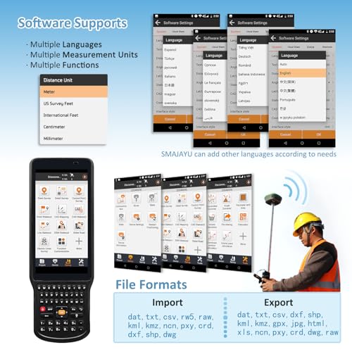 Colector de estación base SMA26 RTK GPS Rover RTK con software permanente para Rover, IMU RTK Tilt Surveying, 30-60 grados, 0.2-1.0 in de precisión, rango de 3.1-5.0 mi (incluye trípode y poste)