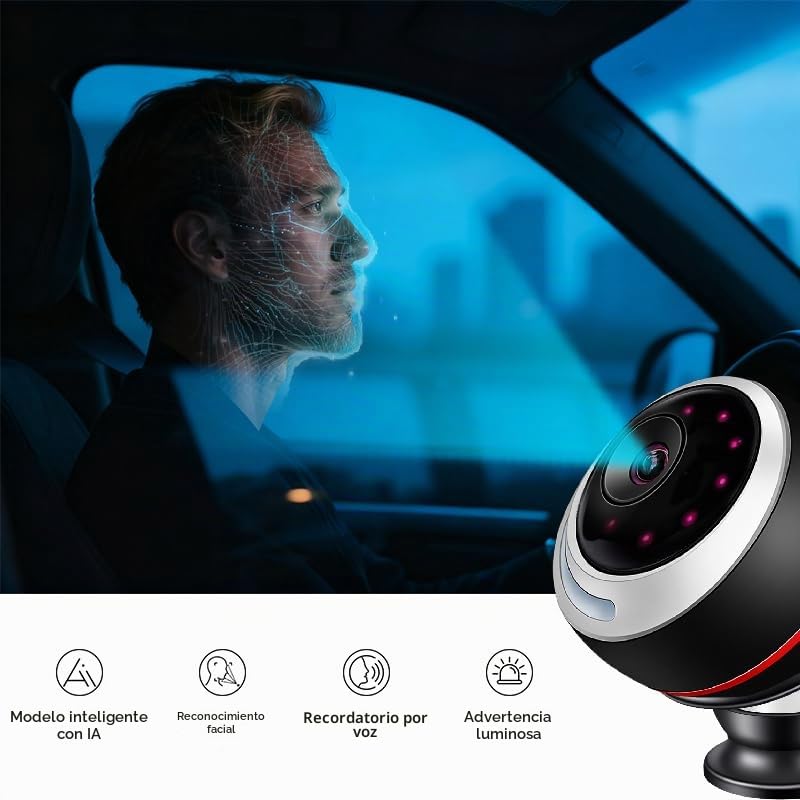 Sistema de monitoreo del conductor DMS Dispositivo de advertencia de fatiga AI con alertas de reconocimiento facial para cierre de ojos, bostezo, uso del teléfono y distracción