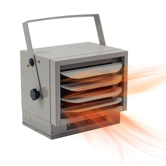 Comfort Zone Calentador eléctrico de techo con cable duro, forzado por ventilador, 5000 W, 240 voltios, ajuste solo ventilador y protección contra sobrecalentamiento, compatible con ETL, ideal para