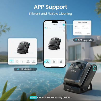 AIPER Scuba X1 - Robot de piscina inalámbrico con potente succión, doble filtración y base de carga inalámbrica, limpieza de suelo/pared/línea de flotación, tiempo de funcionamiento de 185min Aiper Actualización T1 OTA
