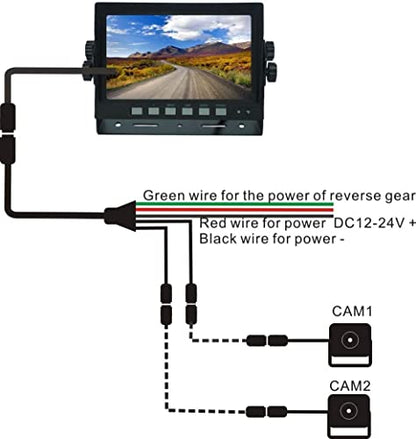 AHD 1080P Sistema de cámara de visión trasera inversa con cable de 7 pulgadas, línea de guía, cámara de visión nocturna IR impermeable IP69K, para