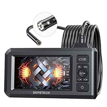 DEPSTECH Endoscopio industrial de doble lente, cámara de inspección digital de boroscopio 1080P, cámara impermeable IP67 de 0.311 in (7.9mm), cámara de alcantarillado con pantalla LCD de 4.3 pulgadas, 7 luces. Cable 16.5 pies semirigido
