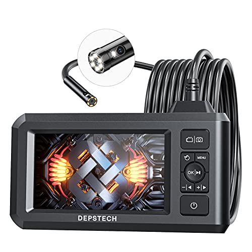 DEPSTECH Endoscopio industrial de doble lente, cámara de inspección digital de boroscopio 1080P, cámara impermeable IP67 de 0.311 in (7.9mm), cámara de alcantarillado con pantalla LCD de 4.3 pulgadas, 7 luces. Cable 16.5 pies semirigido