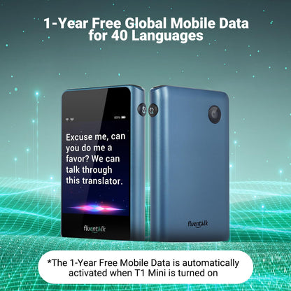 Timekettle, Fluentalk T1 Mini dispositivo de traductor no necesita WiFi, datos móviles globales integrados de 1 año, soporta 40 idiomas y traducción de fotos, traductor de idioma instantáneo para