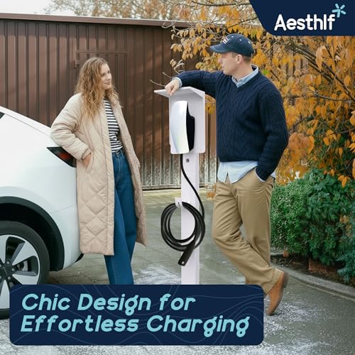 Pedestal de cargador EV para Tesla y J1772 para exteriores, resistente a la intemperie, proteger, resistente, resistente a la corrosión, fácil de instalar, blanco