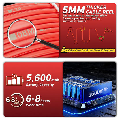 Cámara de inspección de tubería de alcantarillado, monitor IPS de 4.3 pulgadas, tarjeta TF de 16 GB DVR, IP68 1200TVL HD cámara de 98.4 ft/cable de fibra de vidrio de 30m/100 pies, visión