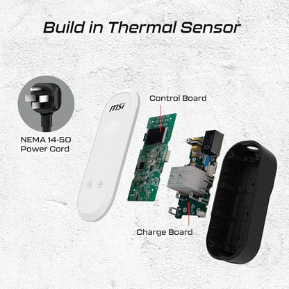 MSI EZgo NACS, 40A/9.6Kw, cargador portátil de nivel 1/2 con enchufe NEMA 5-15 y NEMA 14-50, color blanco
