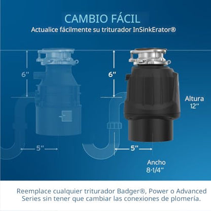InSinkErator Power ‎80020-ISE - Eliminador de basura de 1 HP, serie Power EZ Connect, triturador de residuos de alimentos de alimentación continua, color negro