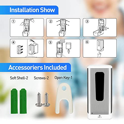 Jewaytec 1308 -Dispensador automático de desinfectante de manos, dispensador de jabón inoxidable montado en la pared de 33.8 fl oz, dispensador automático de líquidos sin contacto para oficina, hogar, restaurante