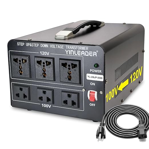Yinleader Convertidor de voltaje de 3000 W 120 V a 100 V de EE. UU. a Japón transformador reductor/hacia arriba para electrodomésticos japoneses JP-3000
