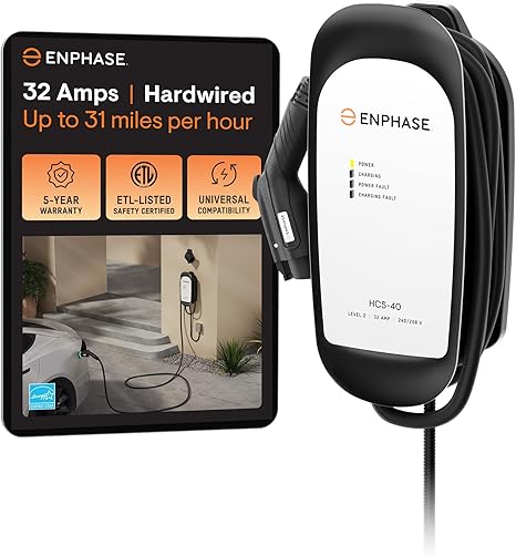 Enphase  Estación de carga de EV HCS-40, 240V, 32A con cable de 25 pies, SEGURIDAD CERTIFICADA, hecho en América 883-01912