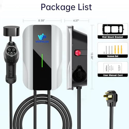 Cargador EV de nivel 2 40A (9.6kW), estación de carga J1772 de 240 V con NEMA 14-50P solo conecta y carga (no se necesita aplicación). Contaminación lumínica cero: el LED - 	UC101 LED Off