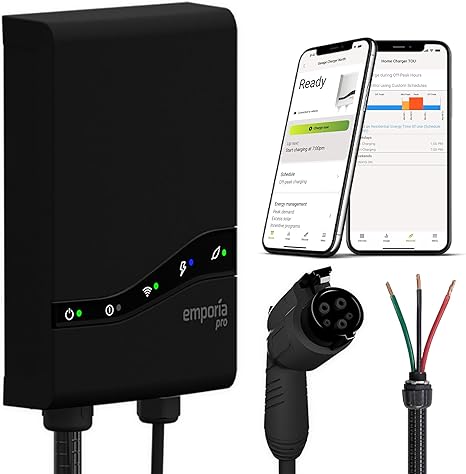 EMPORIA Cargador EV Pro Level 2 con PowerSmart - Cargador rápido EV de 48 amperios para el hogar con cable rígido y conector J1772 - EMC2V3-B