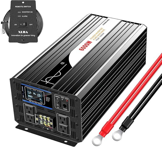 Xijia Inversor de corriente de onda sinusoidal pura de 6000 W CC 12 V a 110 V/120 V AC Convertidor de pantalla LCD 60HZ convertidor solar para el hogar rv uso coche