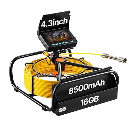 VEVOR Cámara de alcantarillado, 65.6 pies/65.6 ft, cámara de inspección de drenaje de tuberías de 4.3 pulgadas con función DVR y luces LED, boroscopio IP68 impermeable, endoscopio industrial para