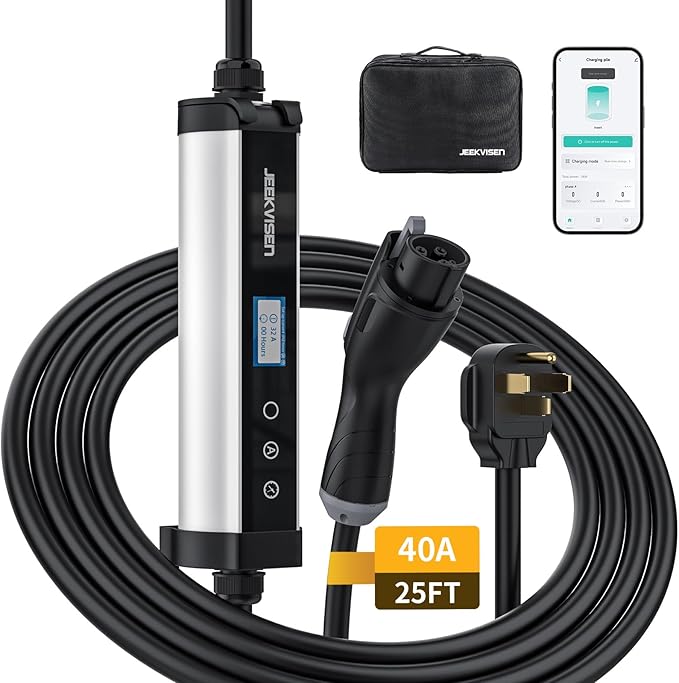 Cargador EV portátil de nivel 2 – 40 A 240 V EVSE con enchufe NEMA 14-50, 9.6 kW, cable de 25 pies, certificado ETL, estación de carga eléctrica eléctrica doméstica ajustable 40A/32A/24A/16A - YGB03