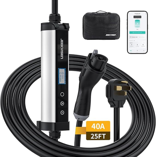 Cargador EV portátil de nivel 2 – 40 A 240 V EVSE con enchufe NEMA 14-50, 9.6 kW, cable de 25 pies, certificado ETL, estación de carga eléctrica eléctrica doméstica ajustable 40A/32A/24A/16A - YGB03