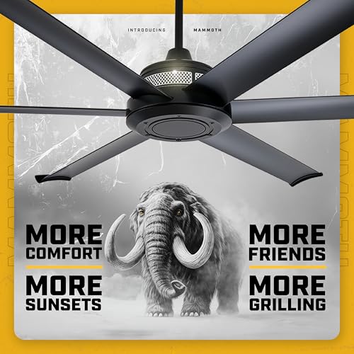 Big Ass Fans Mammoth MM1-60BB-01- Ventilador de techo para exteriores de 60 pulgadas, acabado negro, ventilador de patio inteligente habilitado para Wi-Fi con control remoto y control de voz,